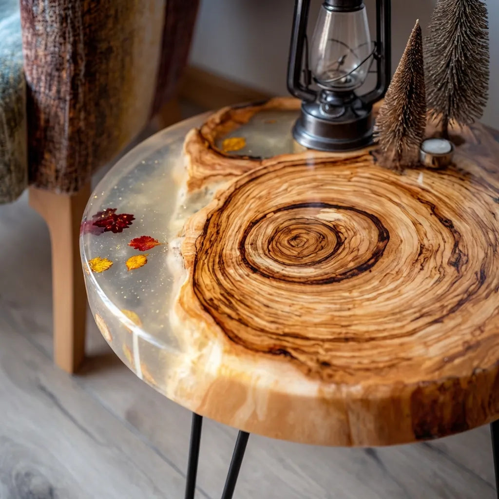 Contemporary Wood Resin Accent Table