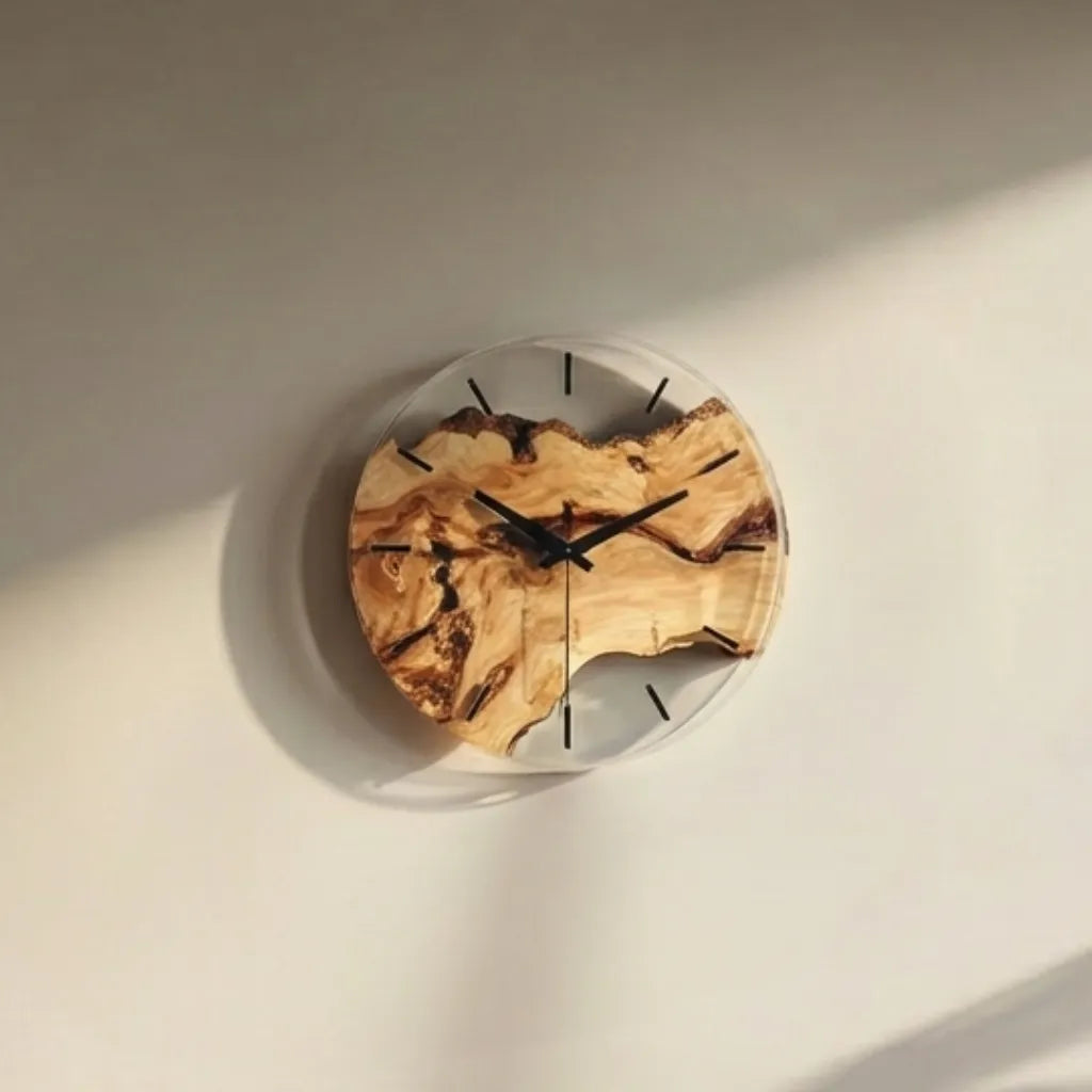 Modern Round Wooden Resin Wall Clock