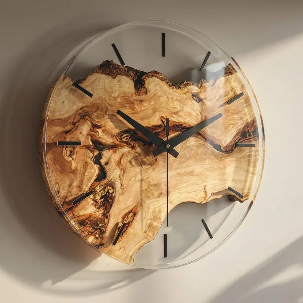Modern Round Wooden Resin Wall Clock