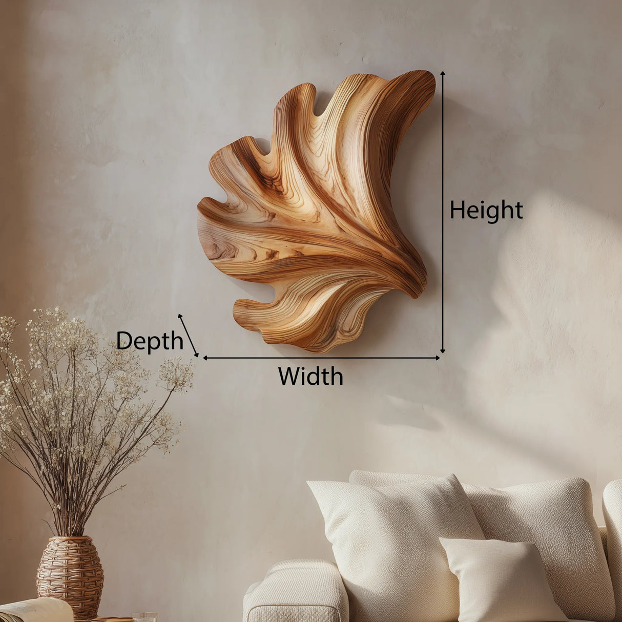 Organic Wooden Leaf Wall Sculpture For Living Room