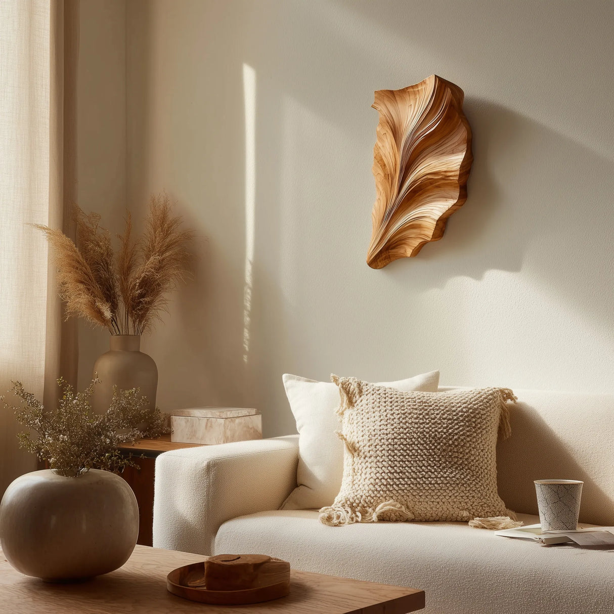 Sculptural Wooden Leaf Wall Sculpture