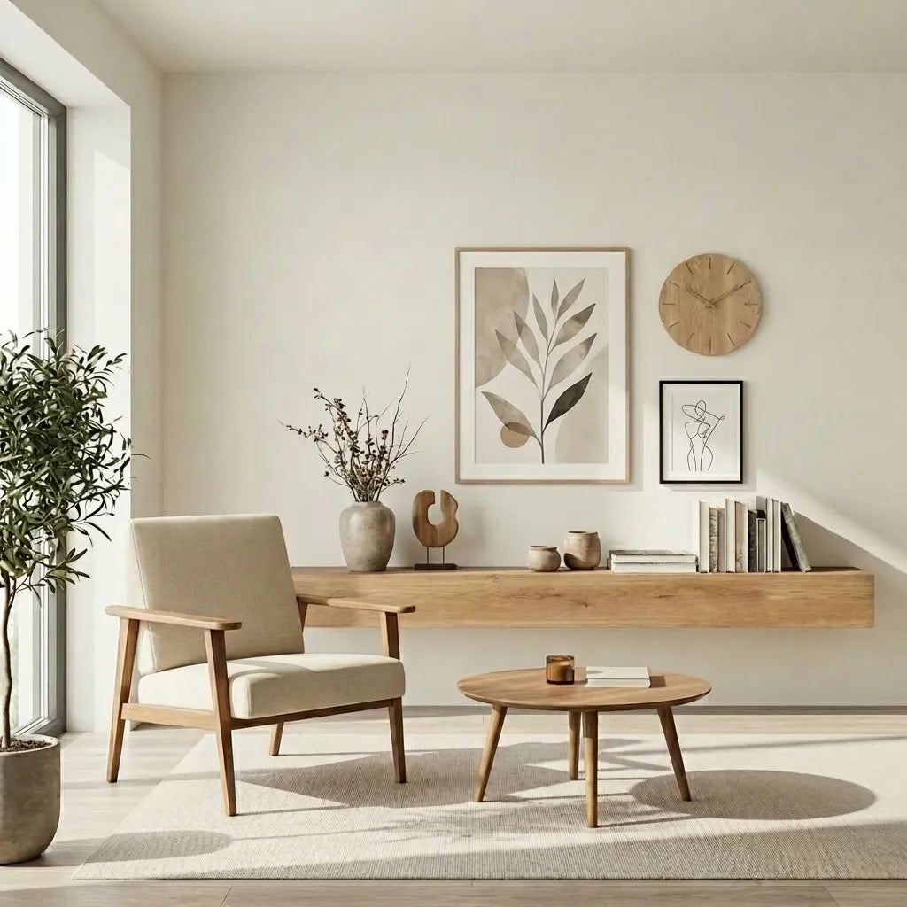 How to Pair Wooden Clocks With Floating Shelves and Wall Arts