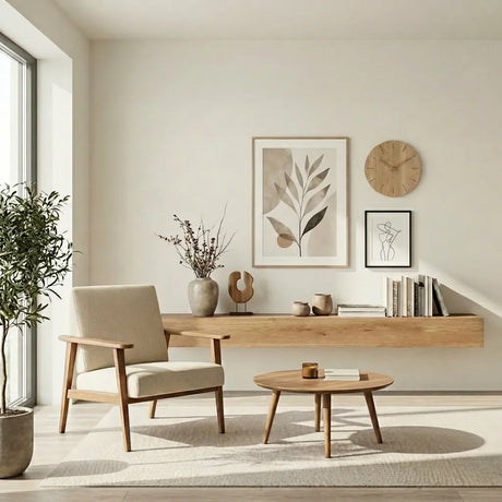 How to Pair Wooden Clocks With Floating Shelves and Wall Arts