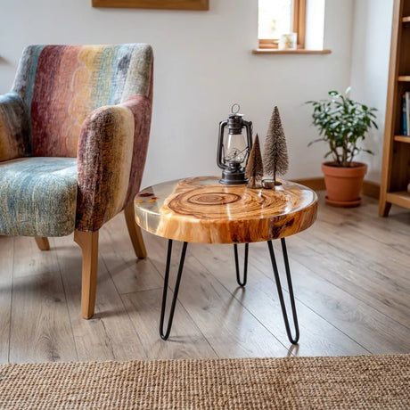 Contemporary Wood Resin Accent Table