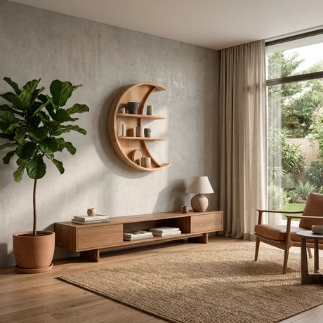 Crescent Moon Wooden Floating Wall Shelf