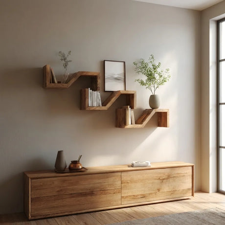 Geometric Zigzag Wooden Floating Wall Shelf