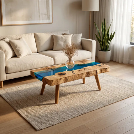 Live Edge Wood River Accent Side Table With Tapered Legs