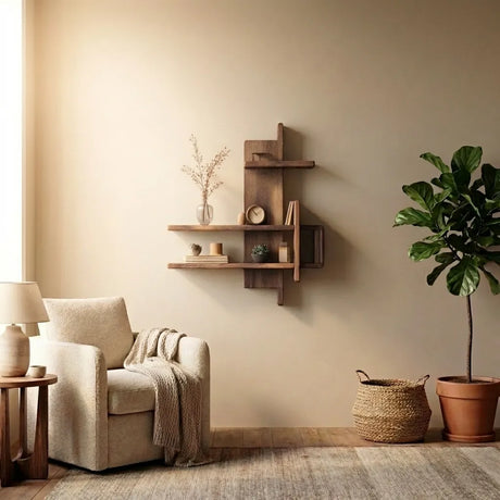 Modern Wooden Wall Shelf For Living Room