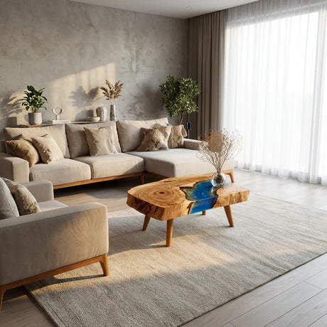 Organic Wood And Resin River Accent Table