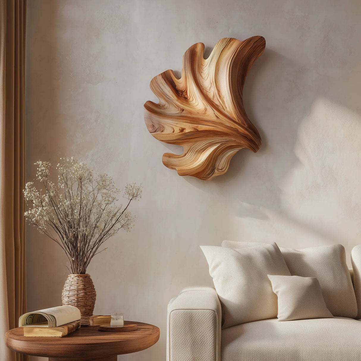 Organic Wooden Leaf Wall Sculpture For Living Room
