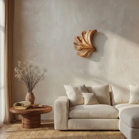 Organic Wooden Leaf Wall Sculpture For Living Room