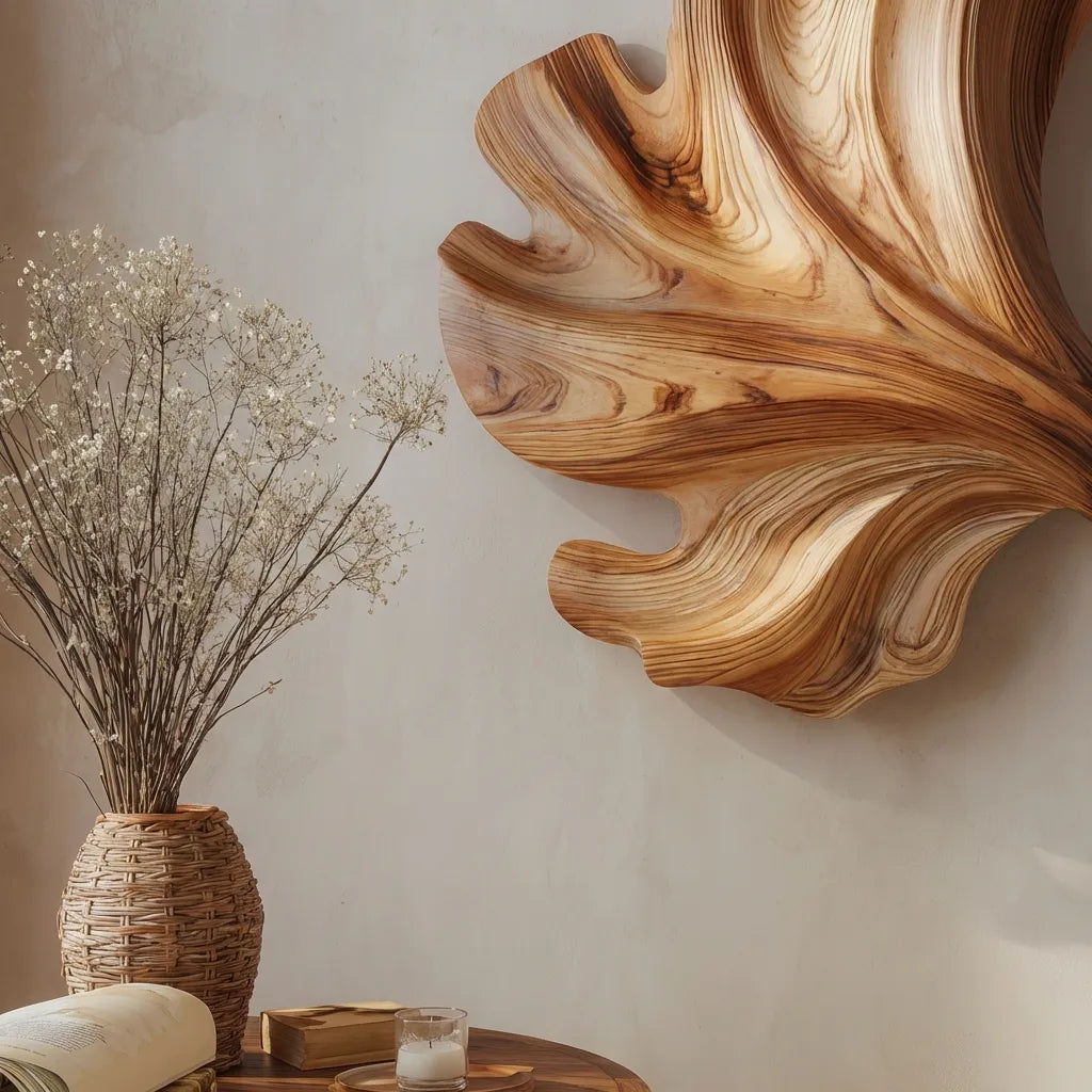 Organic Wooden Leaf Wall Sculpture For Living Room