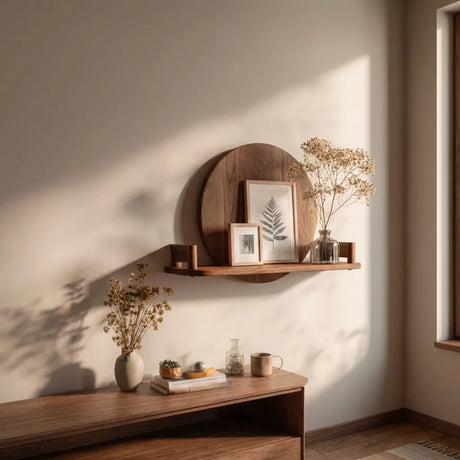 Round Back Wooden Floating Wall Shelf With Display Ledge