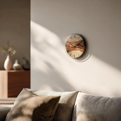 Round Wooden Resin Wall Clock With Roman Numerals