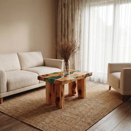 Wooden River Accent Table With Solid Block Legs